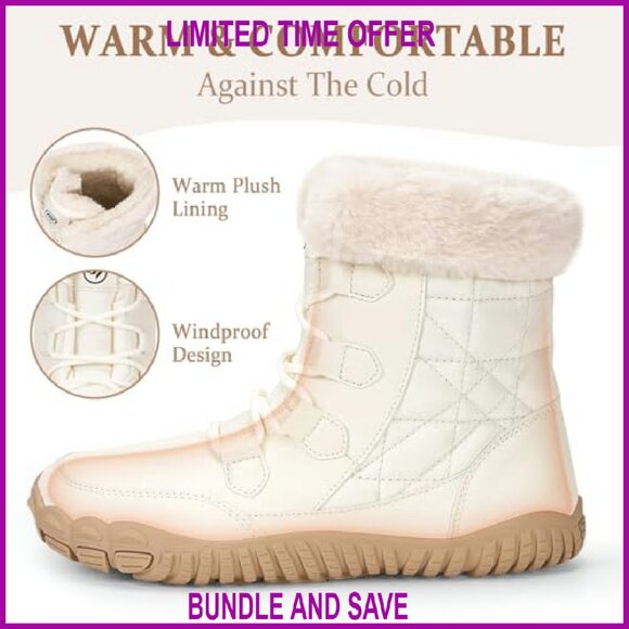 Women's Waterproof Winter Snow Boots Zero Drop Wide Toe Box Fur Lined - Picture 3 of 8